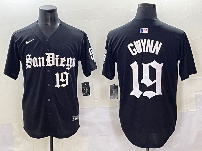 Men 2025 San Diego Padres #19 Gwynn Black Five generations Joint Name Nike MLB Jersey style 10